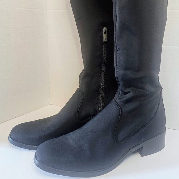 Donald Pliner Zela Tall Stretch Crepe Boots Black Sz 10 Block Heel - Picture 1 of 9
